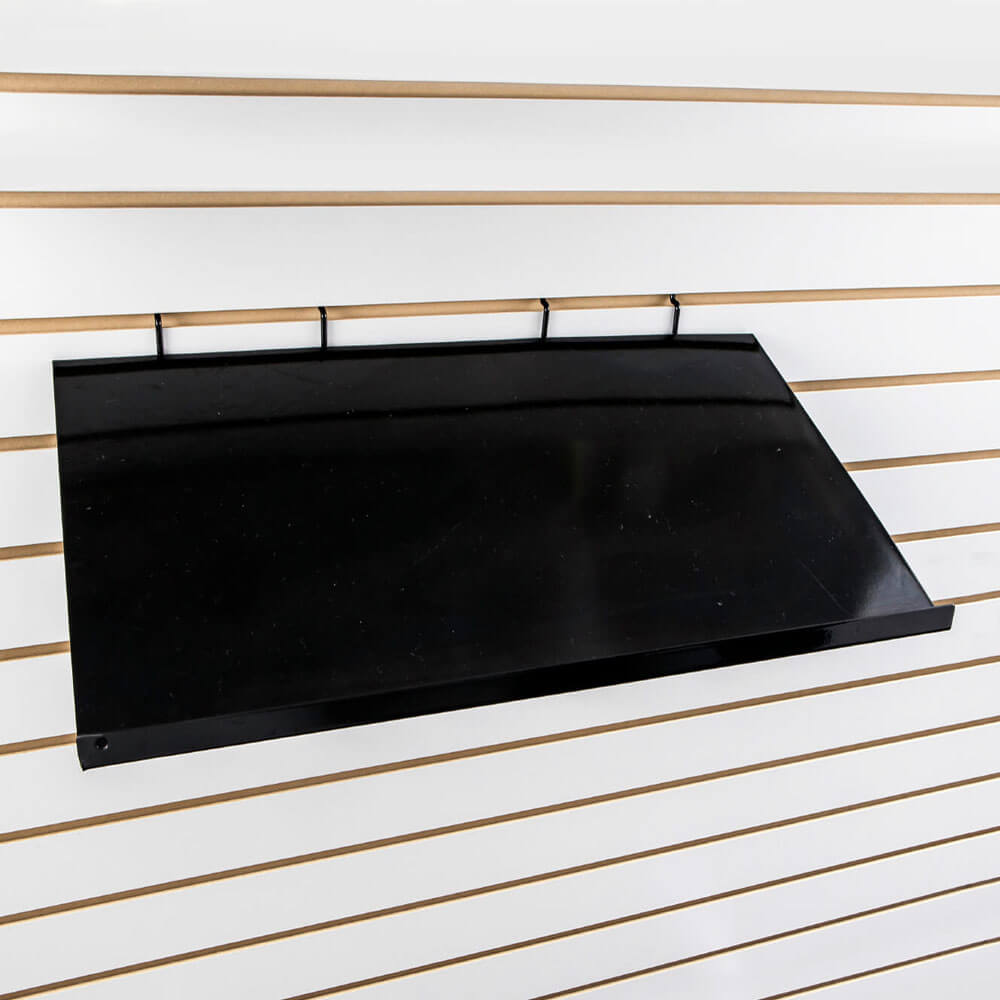 Slopped black metal shelf for slatwall