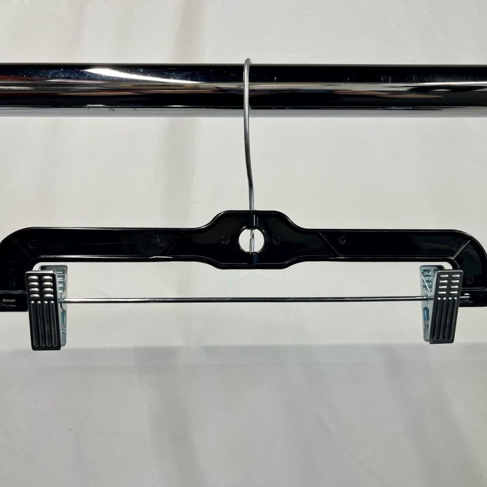 Pant Hanger Black - 12" or 14" - With Metal Clips - Metal Clamps - Swivel Hook