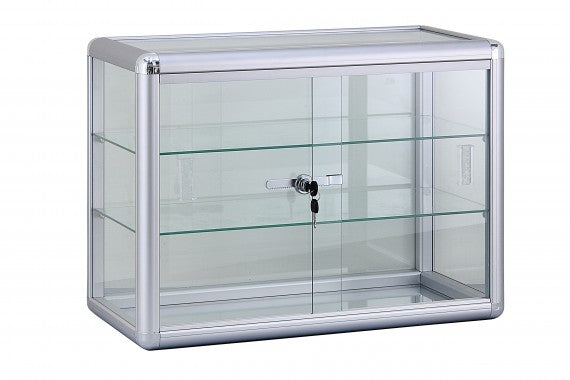 2 SHELF - COUNTERTOP SILVER ALUMINUM SHOWCASE