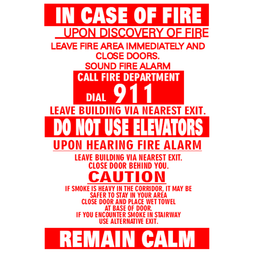 "In Case Of Fire" Sign